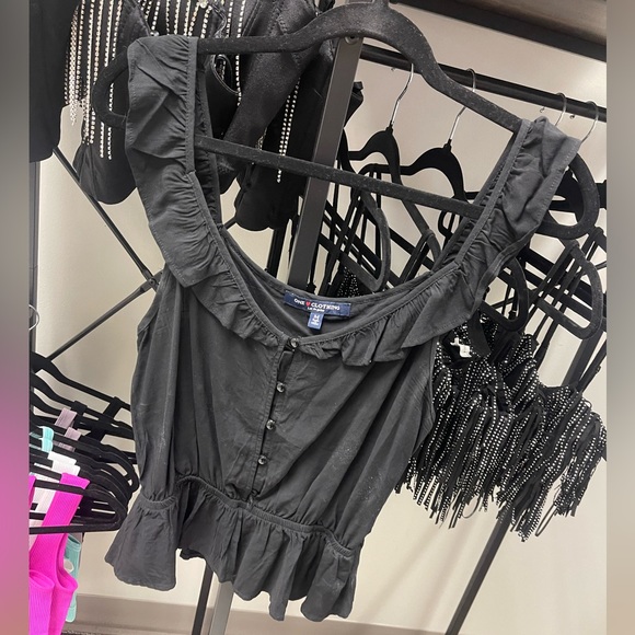 Black Ruffled Off the Shoulder Tank Top - Picture 1 of 1